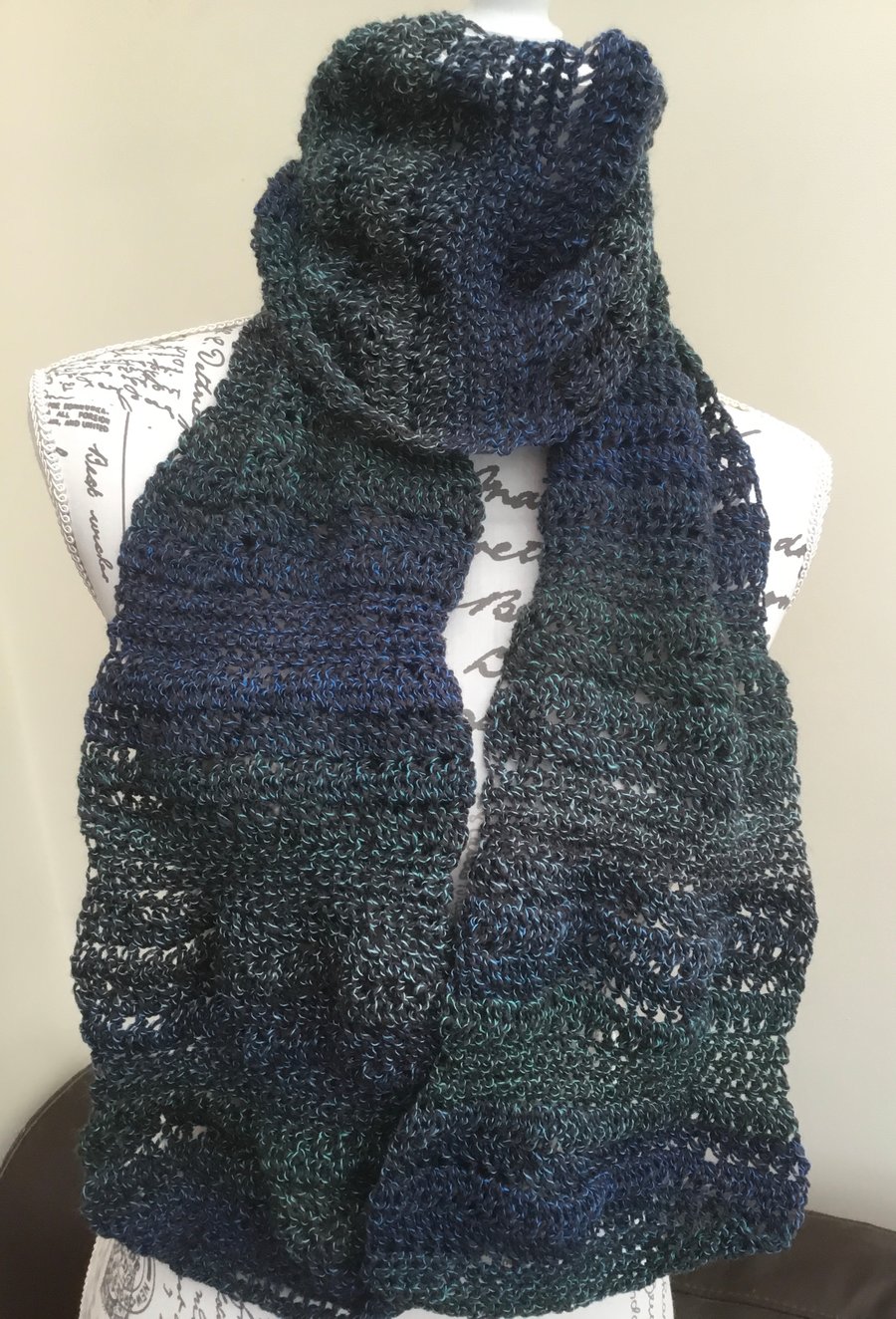 Stormy Wave!  Crocheted Undulating Scarf in Denys Brunton Designer Yarn!