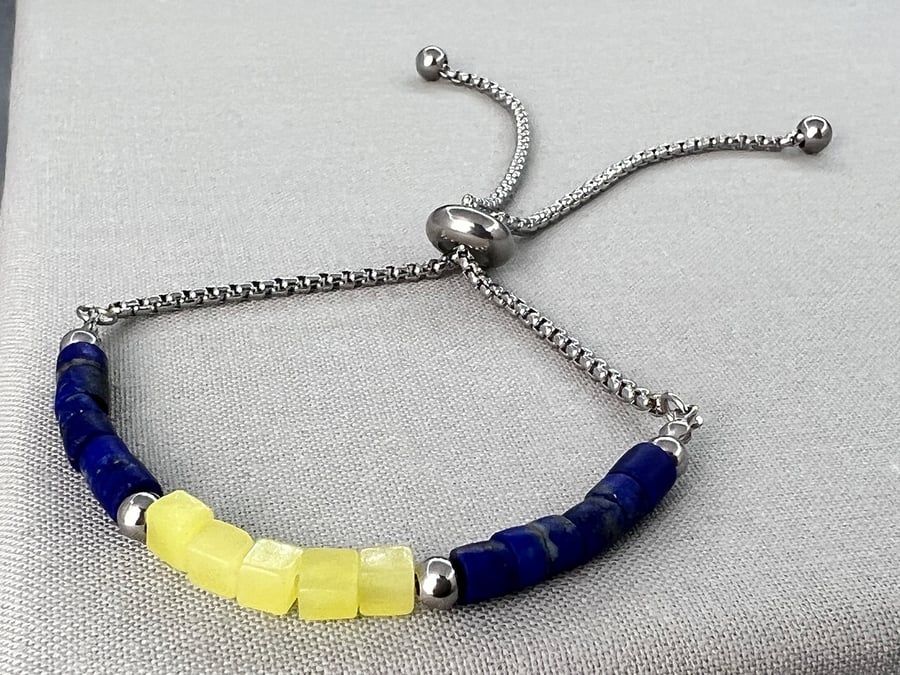 Lapis Lazuli & Serpentine Slider Bracelet Stainless Steel Unisex