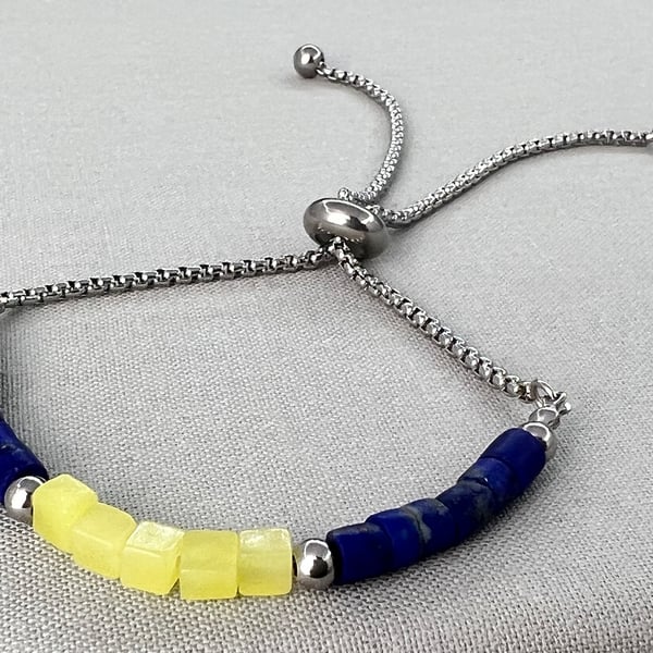 Lapis Lazuli & Serpentine Slider Bracelet Stainless Steel Unisex