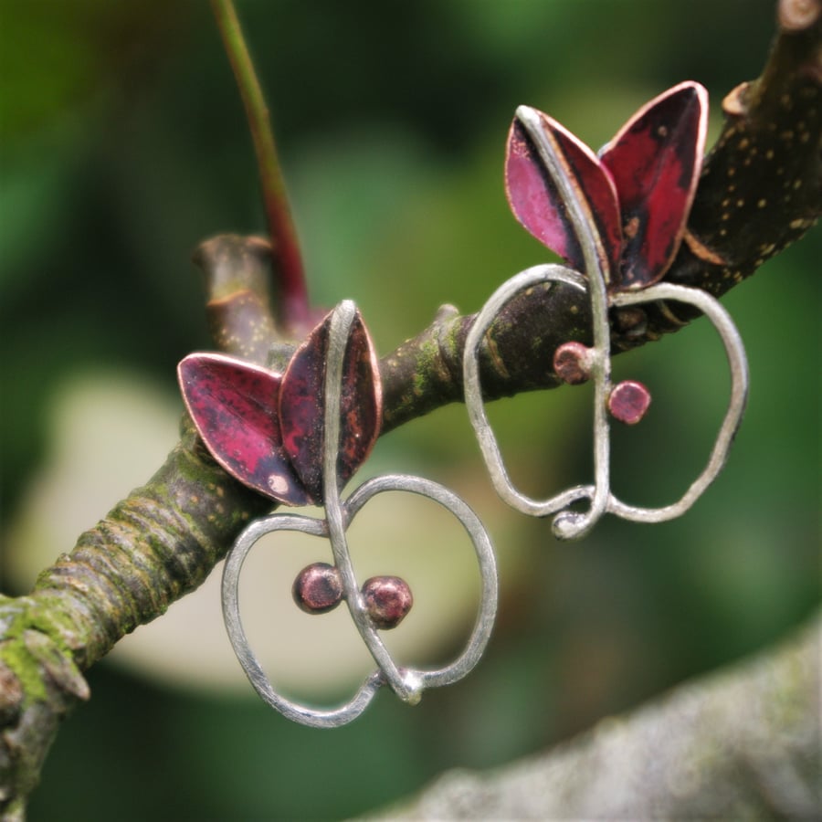 Apple and Leaves Stud Dangle  Earrings