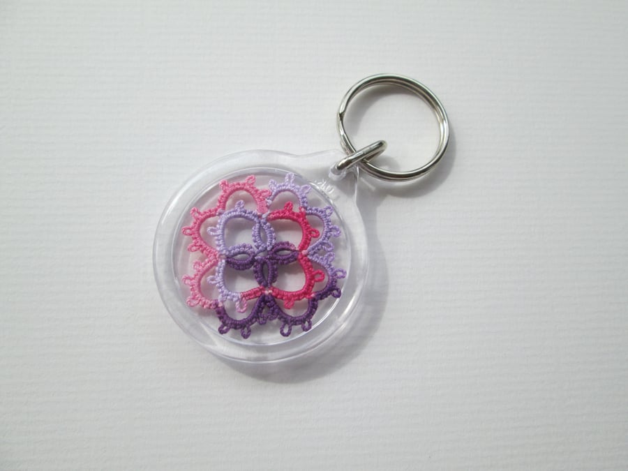 Pink and purple Tatted key-ring 