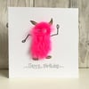 Birthday card - hot pink fun mini monster