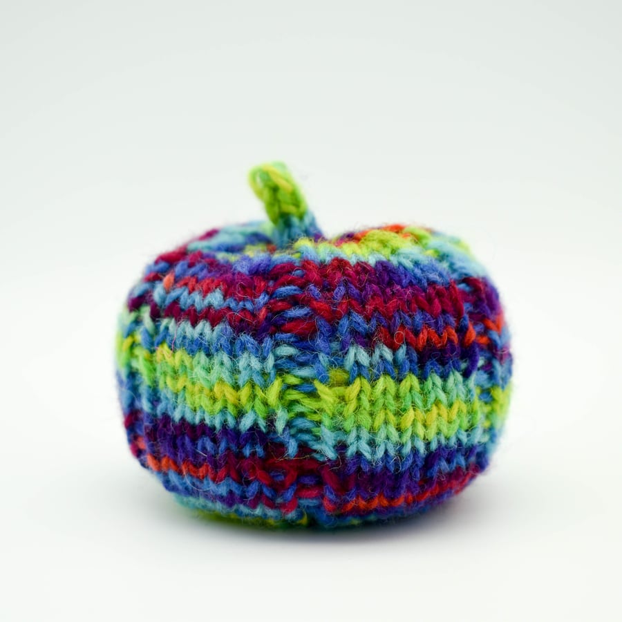 Hand knitted rainbow pumpkin pin cushion 
