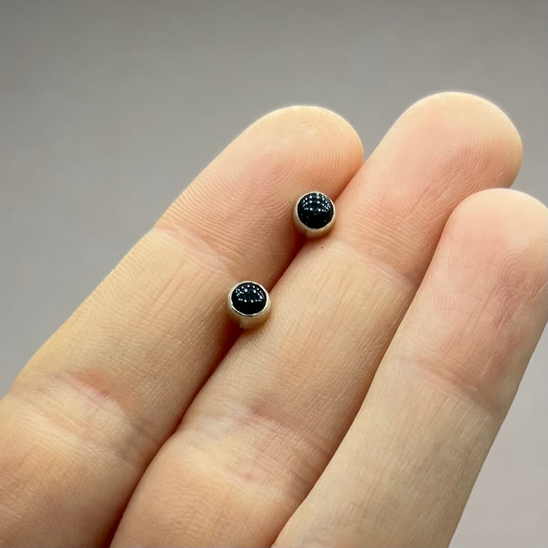 Written In The Stars Stud Earrings - Handmade, Sterling Silver, Blue Goldstone