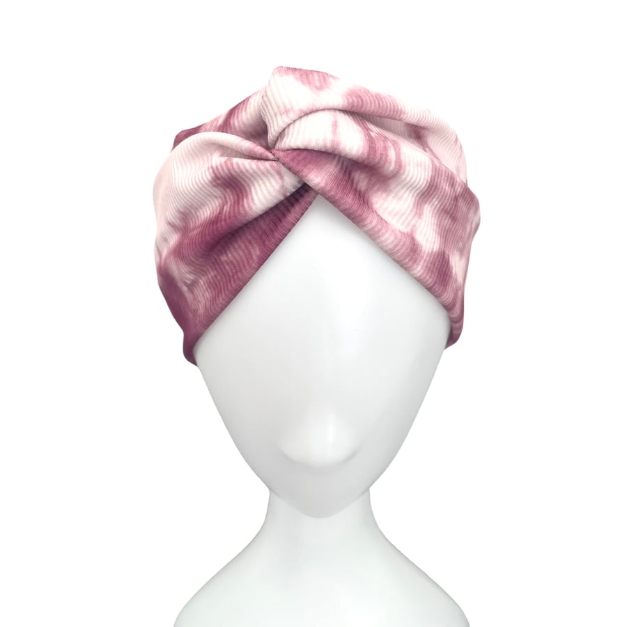 Wine tie dye wide ribbed twist headband head scarf for women