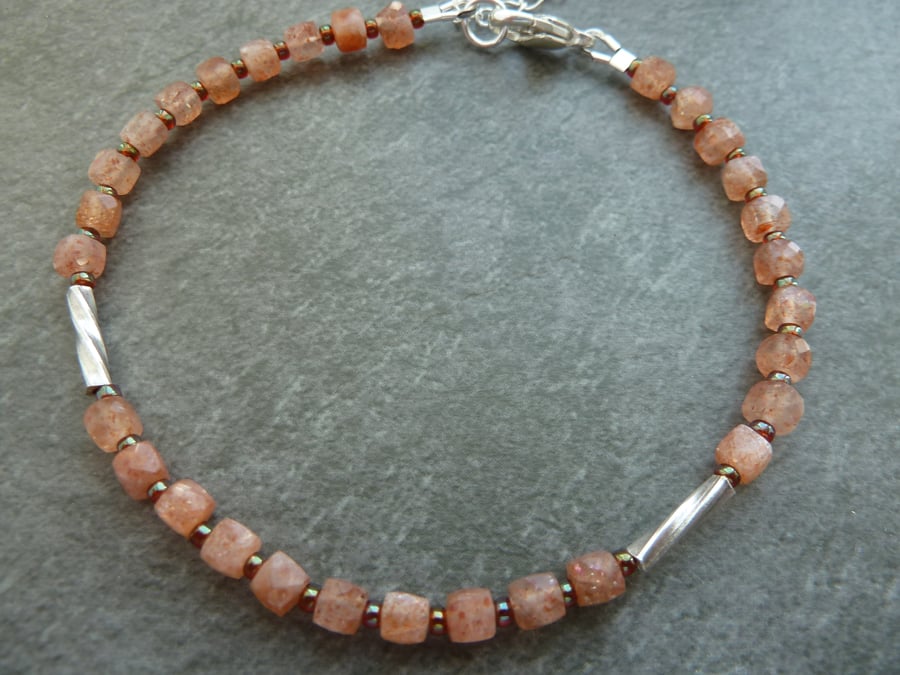 sunstone gemstone bracelet, sterling silver