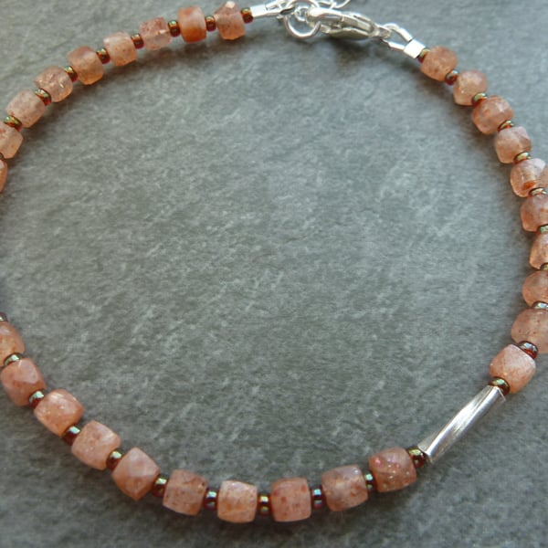 sunstone gemstone bracelet, sterling silver