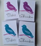 Multipack 4 stylised bird thank you and best wishes cards handprinted