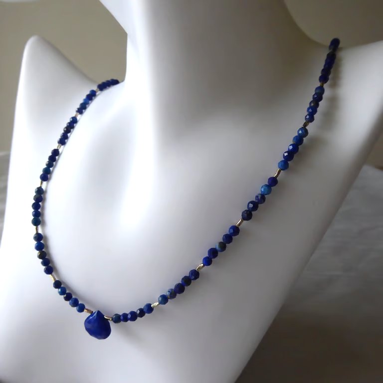 Sterling & Fine Silver Beaded Necklace with Lapis Lazuli Gemstones