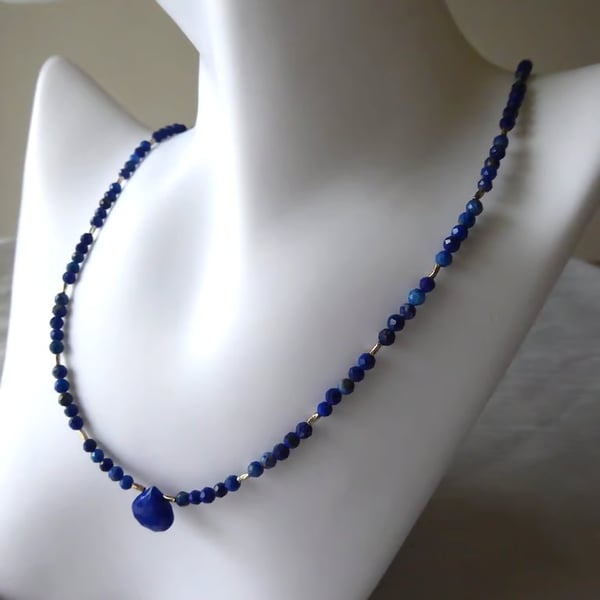 Sterling & Fine Silver Beaded Necklace with Lapis Lazuli Gemstones