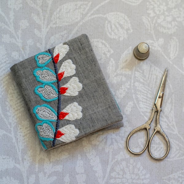 Embroidered Linen Look Needle Case 