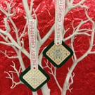 2 cross stitch wood Christmas tree ornaments