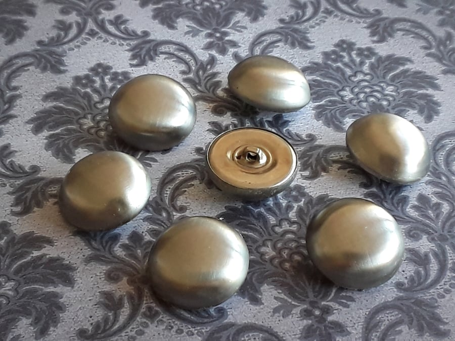 1 & 1 8" 28mm 44L Vintage British made Brushed Silver alloy hollow Buttons x 2