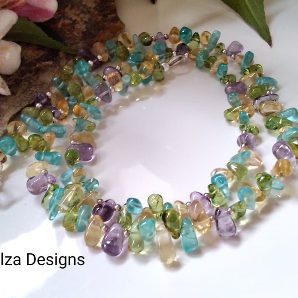 Gorgeous Peridot, Citrine, Amethyst & Apatite Sterling Silver Necklace