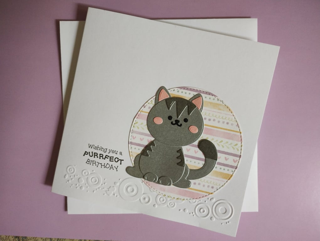 Wishing you a PURRFECT birthday - grey tabby cat 