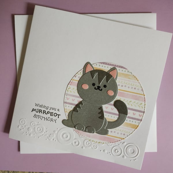 Wishing you a PURRFECT birthday - grey tabby cat 