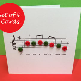 Christmas Card Set - Pack of 4 Christmas Cards - Christmas Music with Buttons