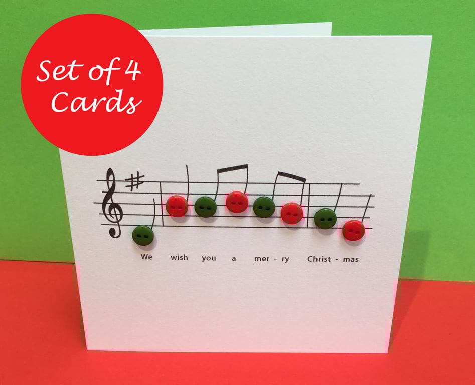 Christmas Card Set - Pack of 4 Christmas Cards - Christmas Music with Buttons