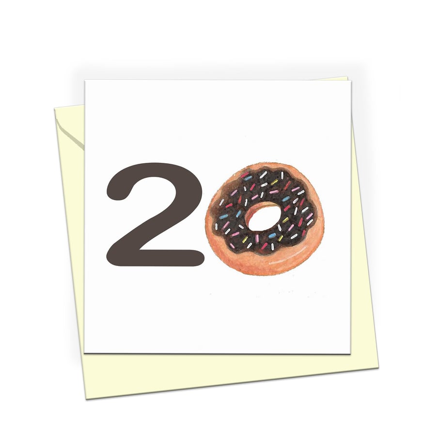 20th Birthday Card, Cute chocolate Doughnut milestone birthday card