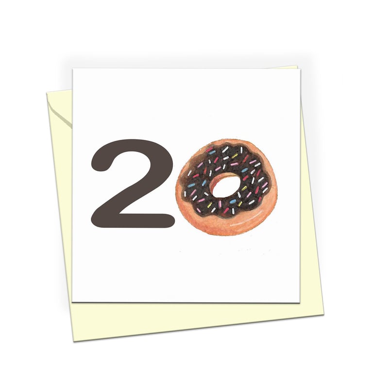 20th Birthday Card, Cute chocolate Doughnut milestone birthday card