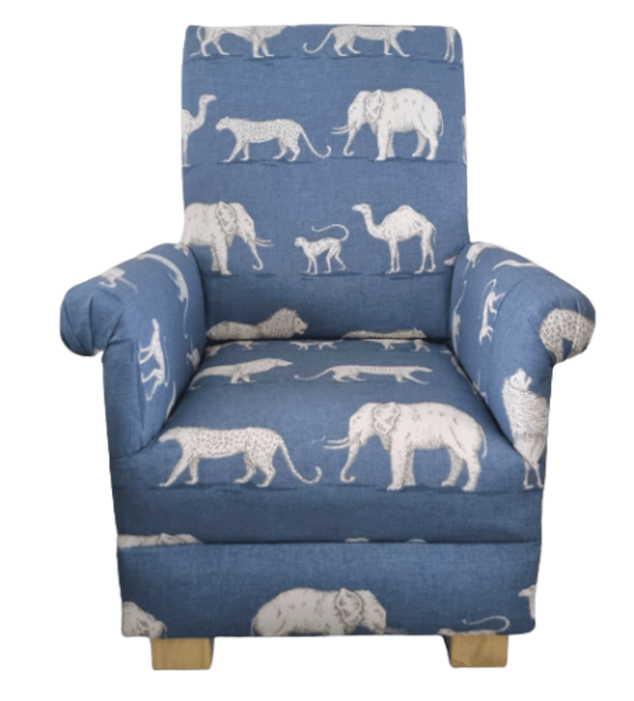 iLiv Prairie Animals Denim Blue Fabric Children's Chair Kids Armchair Safari