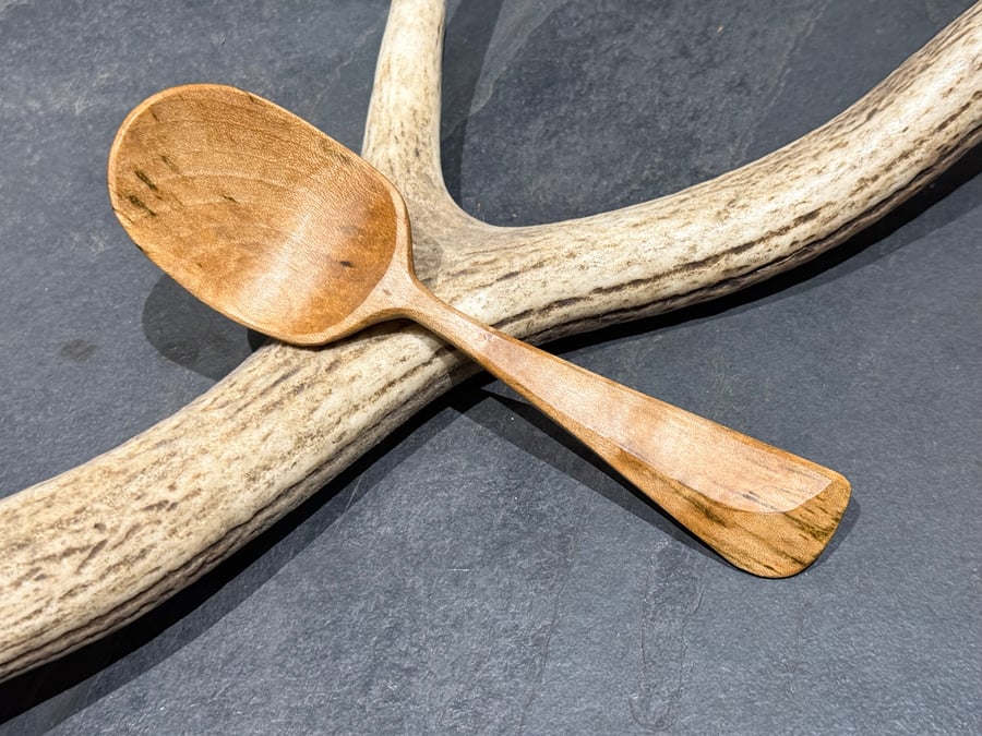Sycamore wood eating spoon with faceted handle