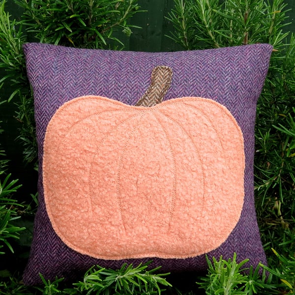 Pumpkin Cushion, wool cushion, with feather pad, 12 inches, Autumn