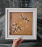 Honeybees in hive, honeycomb, framed original embroidered artwork