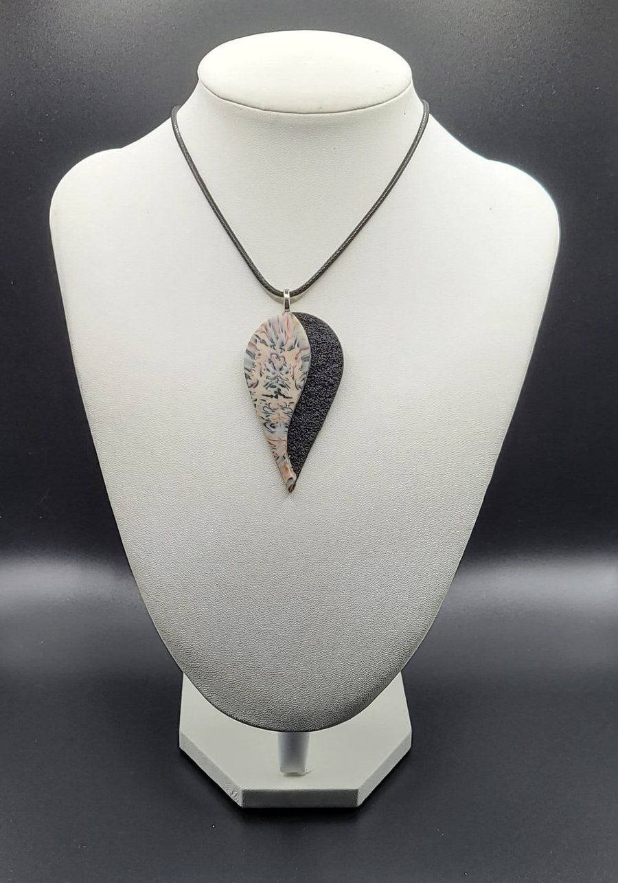 Large Teardrop Pendant Necklace 60x30mm, Handmade Polymer Clay Statement Necklac