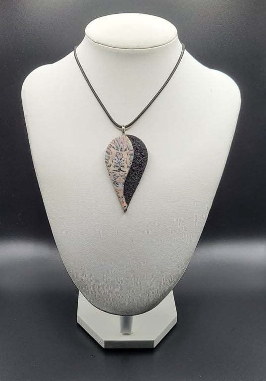 Large Teardrop Pendant Necklace 60x30mm, Handmade Polymer Clay Statement Necklac