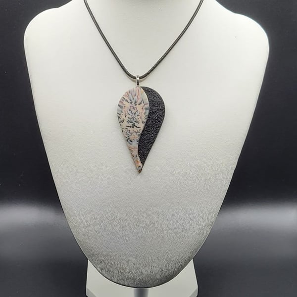 Large Teardrop Pendant Necklace 60x30mm, Handmade Polymer Clay Statement Necklac
