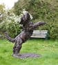 Leaping Bearded Collie Dog Statue Large Bronze Resin Garden Sculpture - Image 1