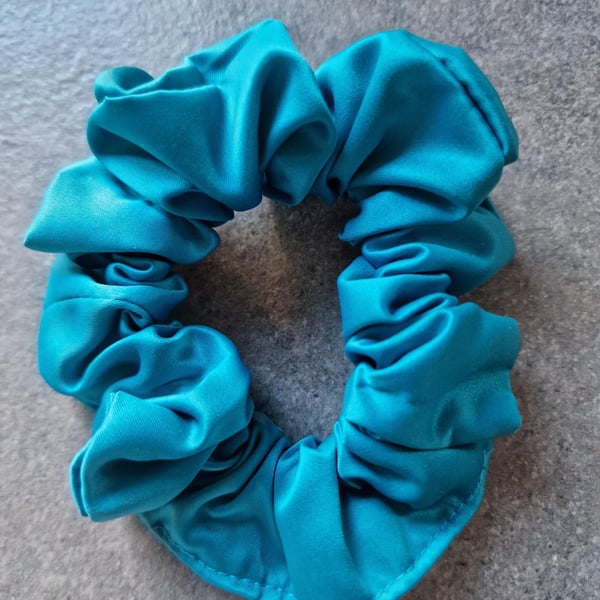 Handmade Trquoise Satin Scrunchie - Classic Size