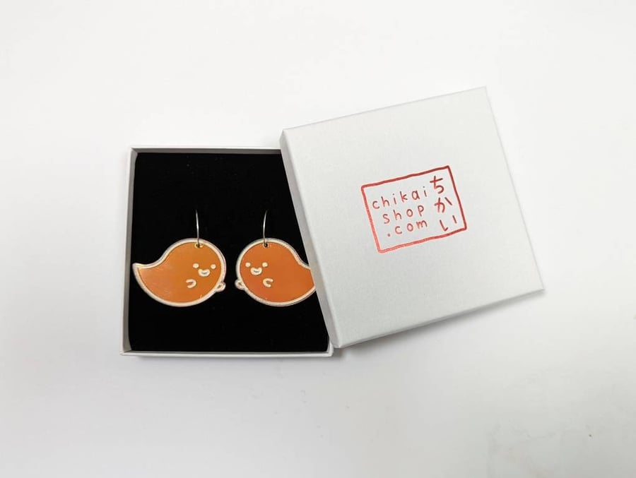 Halloween ghost iridescent acrylic hoop earrings Sterling silver hoops kawaii