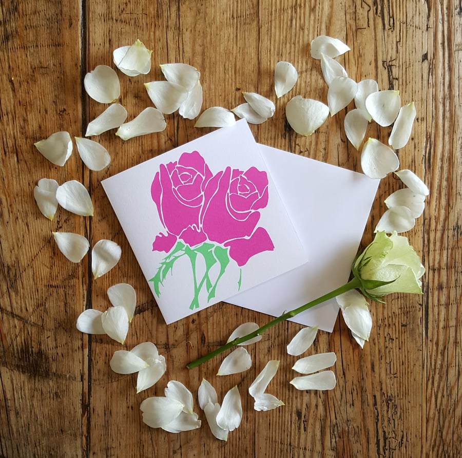 Rose Bud hand screen printed card