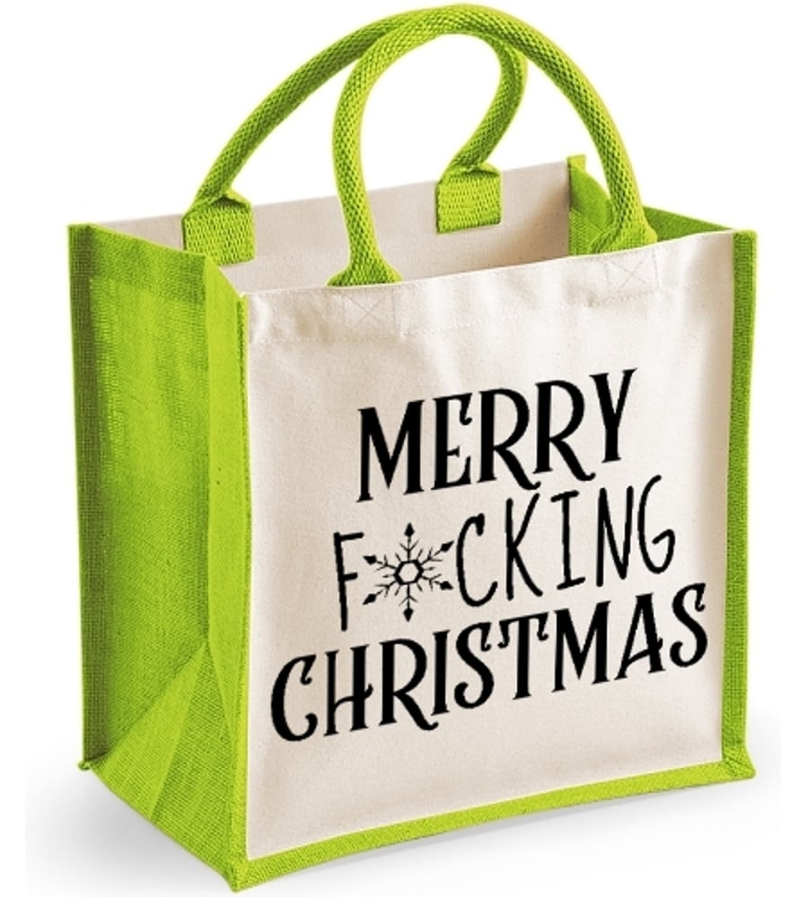 Merry F... Christmas -  Christmas Midi Jute Bag Christmas Gift