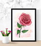 Original Watercolour Painting of a Red Rose, A4 Art - Image 3