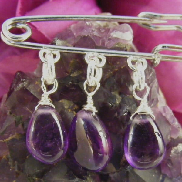 Amethyst Drop Gemstone Brooch