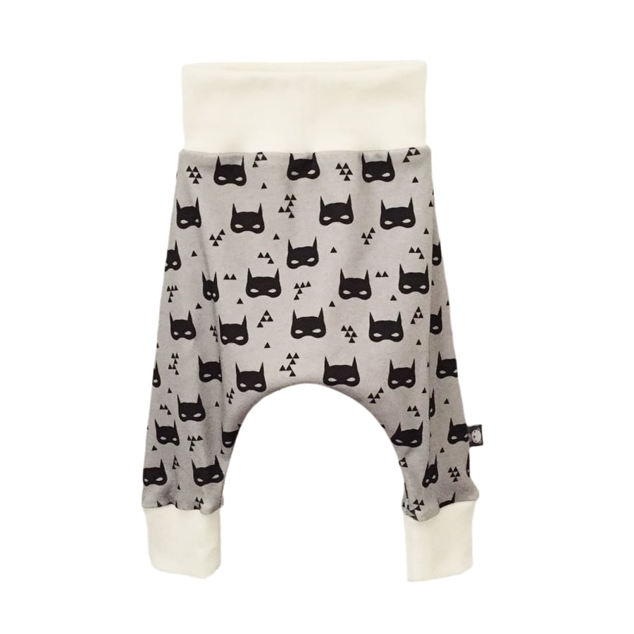 Baby trousers, Organic harem pants, unisex, grey Superhero masks, sorrel