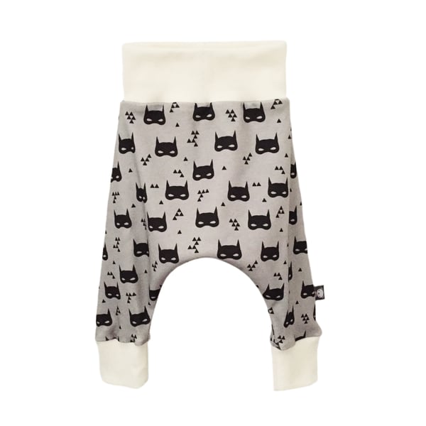 Baby trousers, Organic harem pants, unisex, grey Superhero masks, sorrel