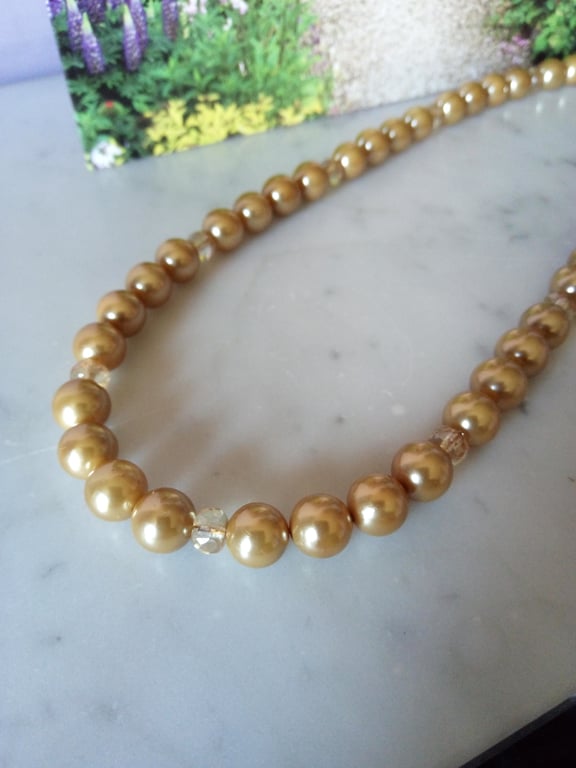SALE -HALF PRICE- CHAMPAGNE PEARL AND CRYSTAL -NECKLACE - WEDDING - FREE UK POST