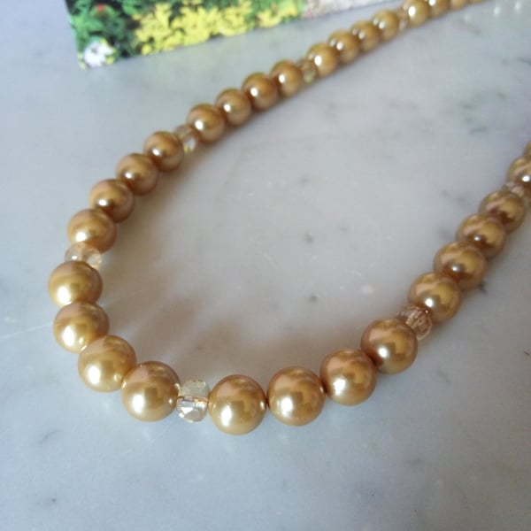 SALE -HALF PRICE- CHAMPAGNE PEARL AND CRYSTAL -NECKLACE - WEDDING - FREE UK POST