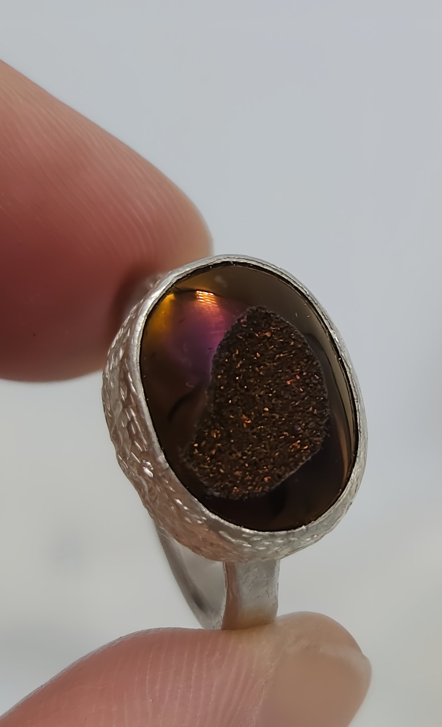 Bronze Glow Druzy Organic Silver Ring : Size K