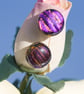 Purple and Gold Dichroic Glass Earrings on Silver Studs - 2511 - Image 7
