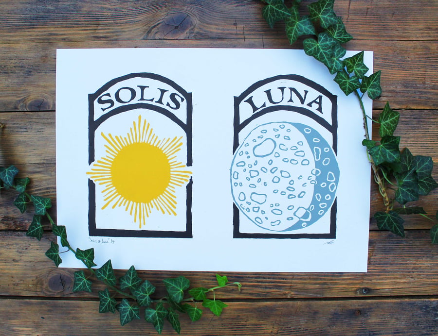 Solis & Luna A3 Lino Print
