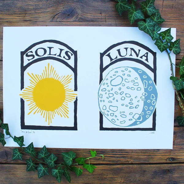 Solis & Luna A3 Lino Print