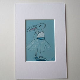 ACEO Bunny Rabbit Ballerina Ballet Dancing Rabbit Original Painting Degas
