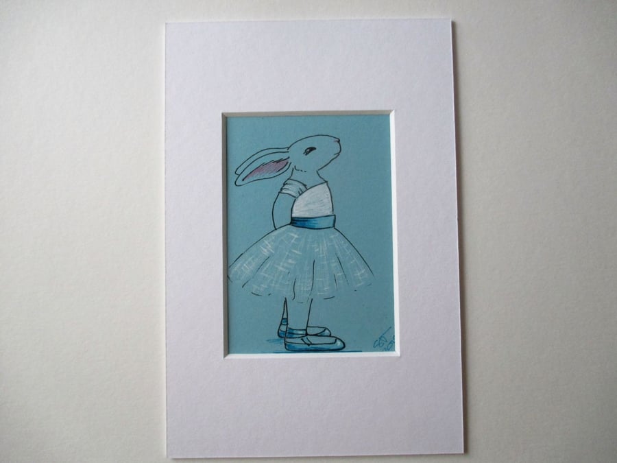ACEO Bunny Rabbit Ballerina Ballet Dancing Rabbit Original Painting Degas