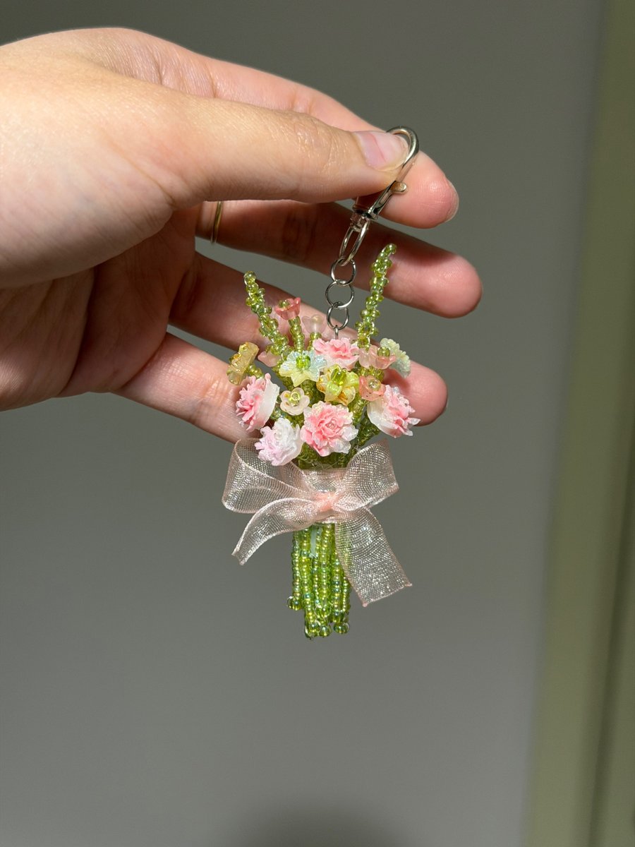 Handmade beaded flower bouquet keychain