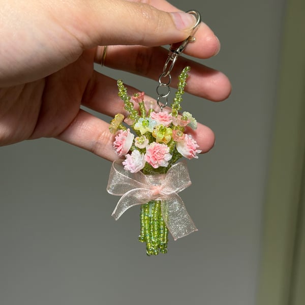 Handmade beaded flower bouquet keychain